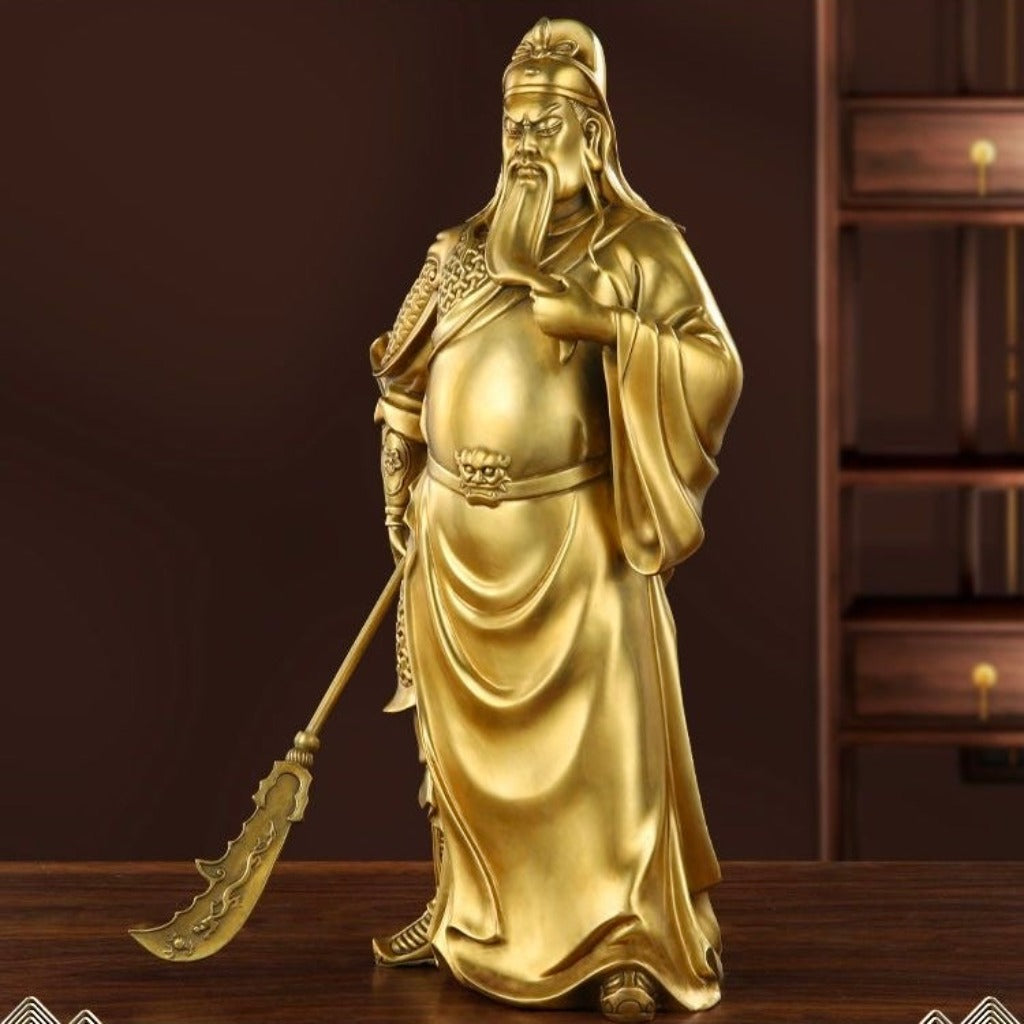 Guan Di Brass Statue With Sword Downwards