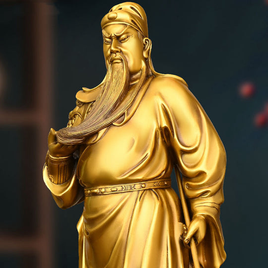 Brass Statue Of Guan Di Stroking His Beard