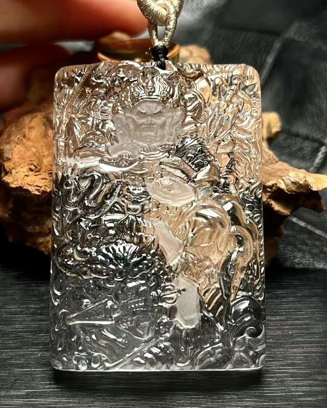 Pure Natural White Crystal With A Carving of The God of Wealth.