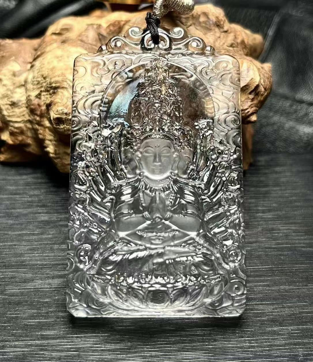 Natural White Crystal Carved Pendant of The Bodhisattva With A Thousand Hands