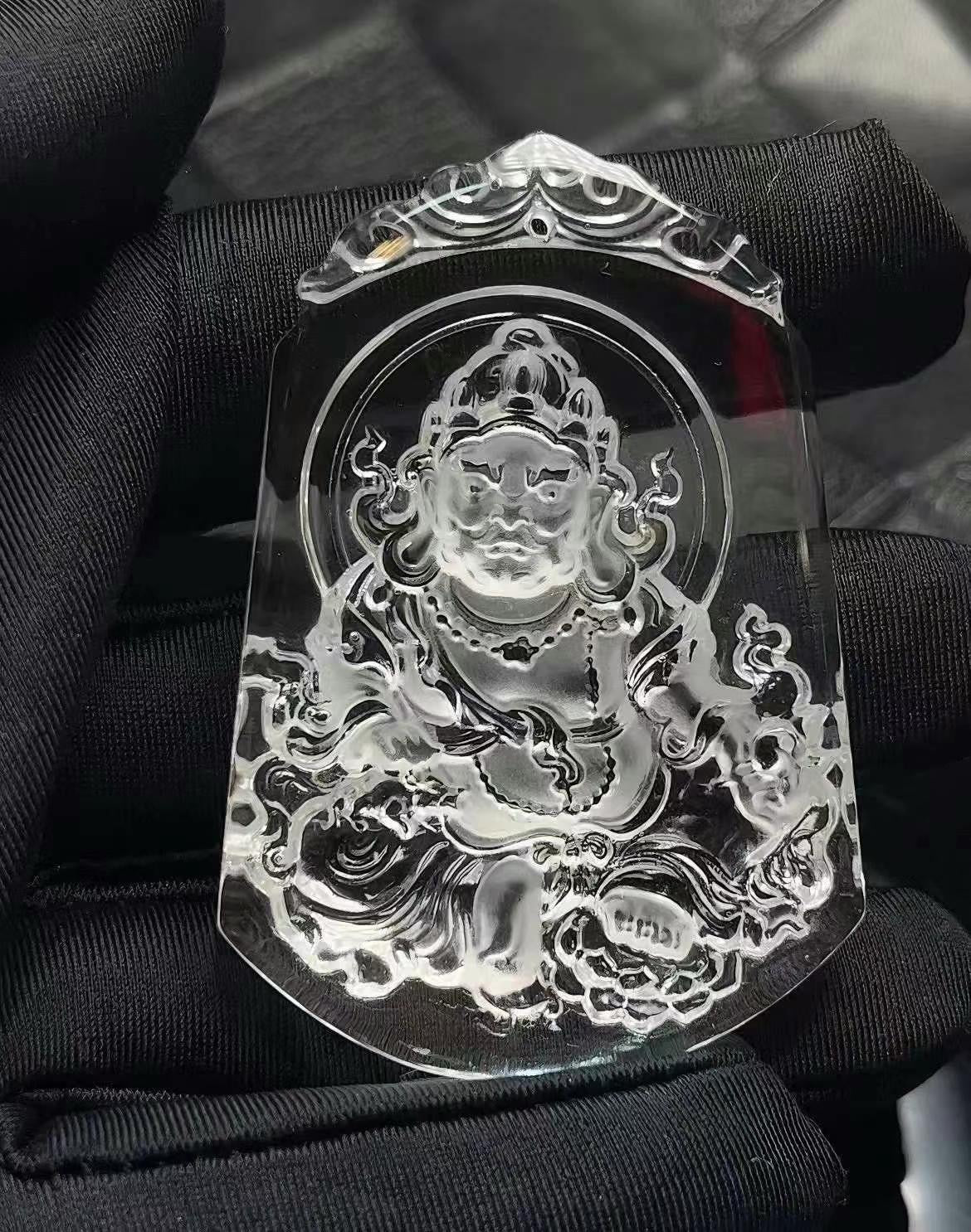 Superb White Crystal Carved Yellow God of Wealth Pendant