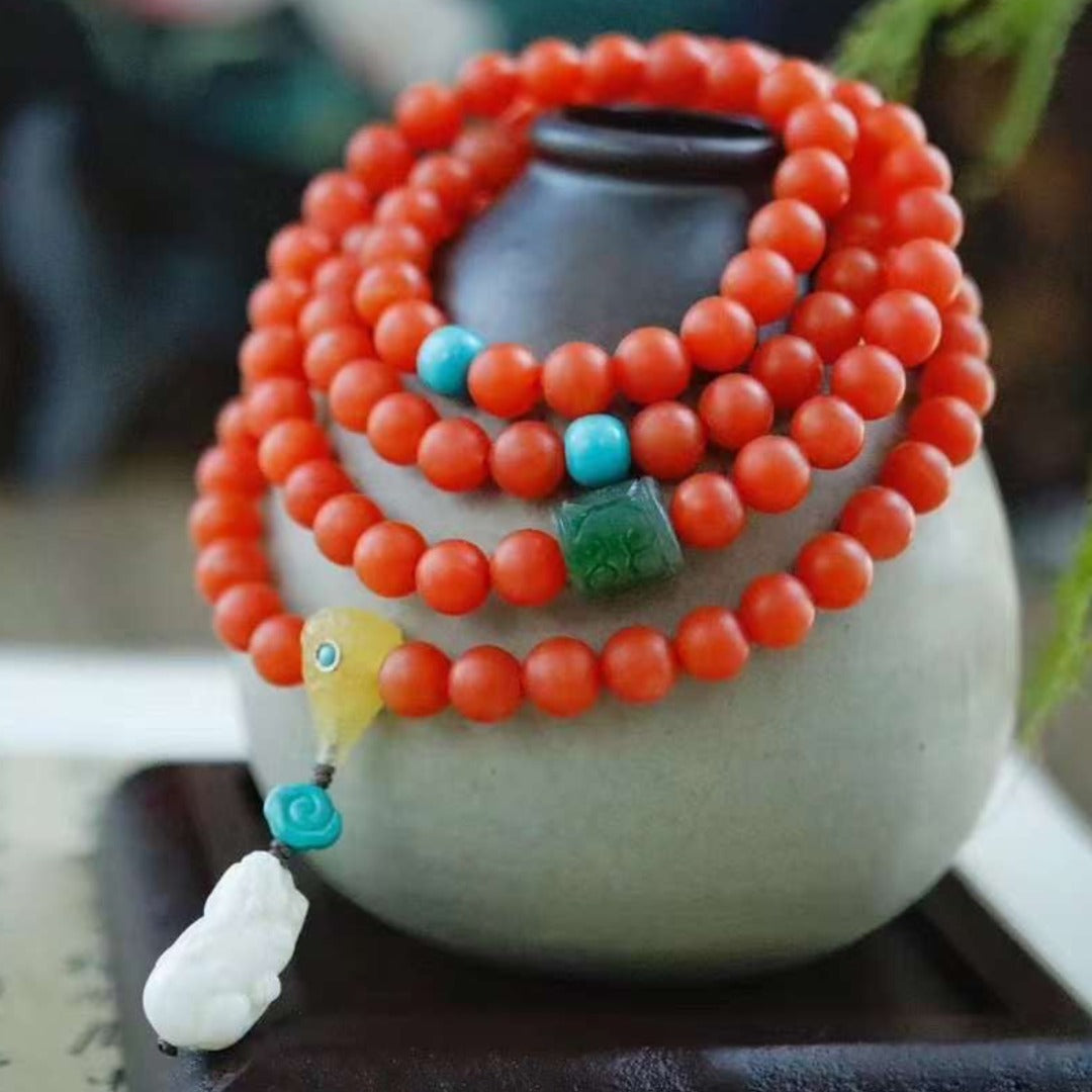 BaoShan South Red Agate 108 Beads and Necklace