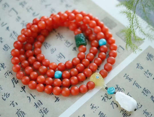 BaoShan South Red Agate necklace  Red Agate 108 beads necklace  BaoShan South Agate jewelry  Red Agate bead necklace  108 beads Agate necklace  BaoShan South Agate accessory  Red Agate beaded necklace