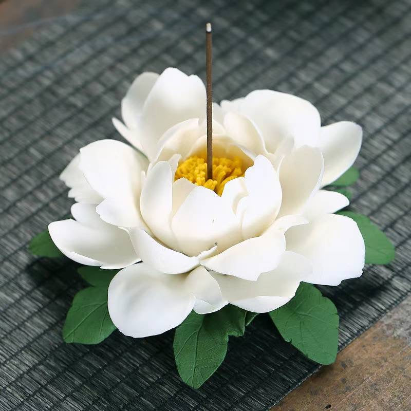 White Peony Ceramic Handmade Incense Holder