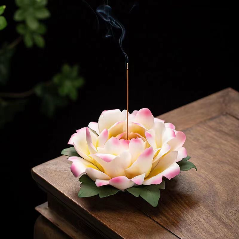 Pink Peony Ceramic Handmade Incense Holder