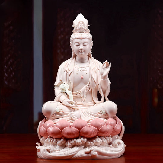 Sitting Lotus Ruyi Guanyin Ceramic Handmade Colored Glaze