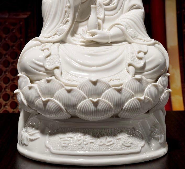 Handmade White Ceramics Sitting Lotus Guanyin
