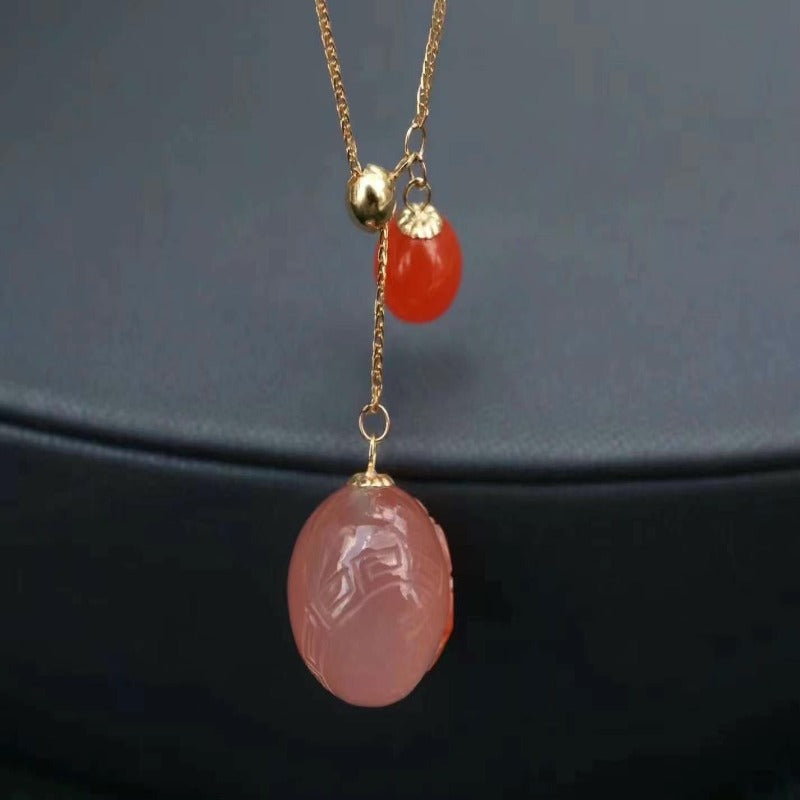 18k South Red Agate Peony Pendant