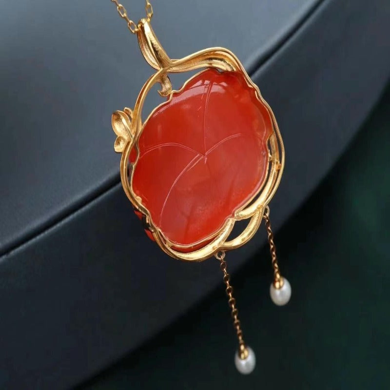 Natural South Red 18ct gold peony pendant (Series 2)