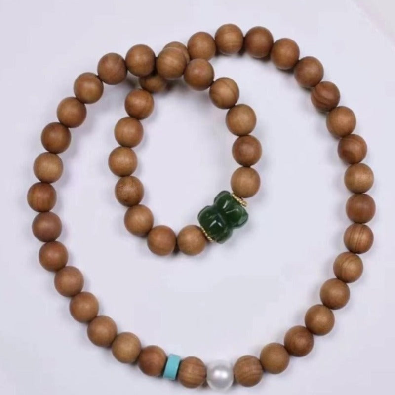 LaoShan Sandalwood Design Necklace And Bracelet For Dual Purpose