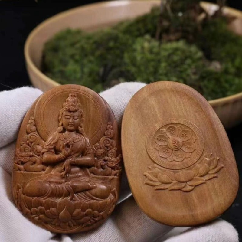 LaoShan Sandalwood Lotus Avalokitesvara Ornament And Pendant For Dual Purpose