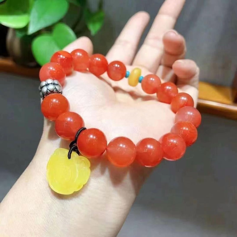 South red Agate With Beeswax Single Circle Bracelet