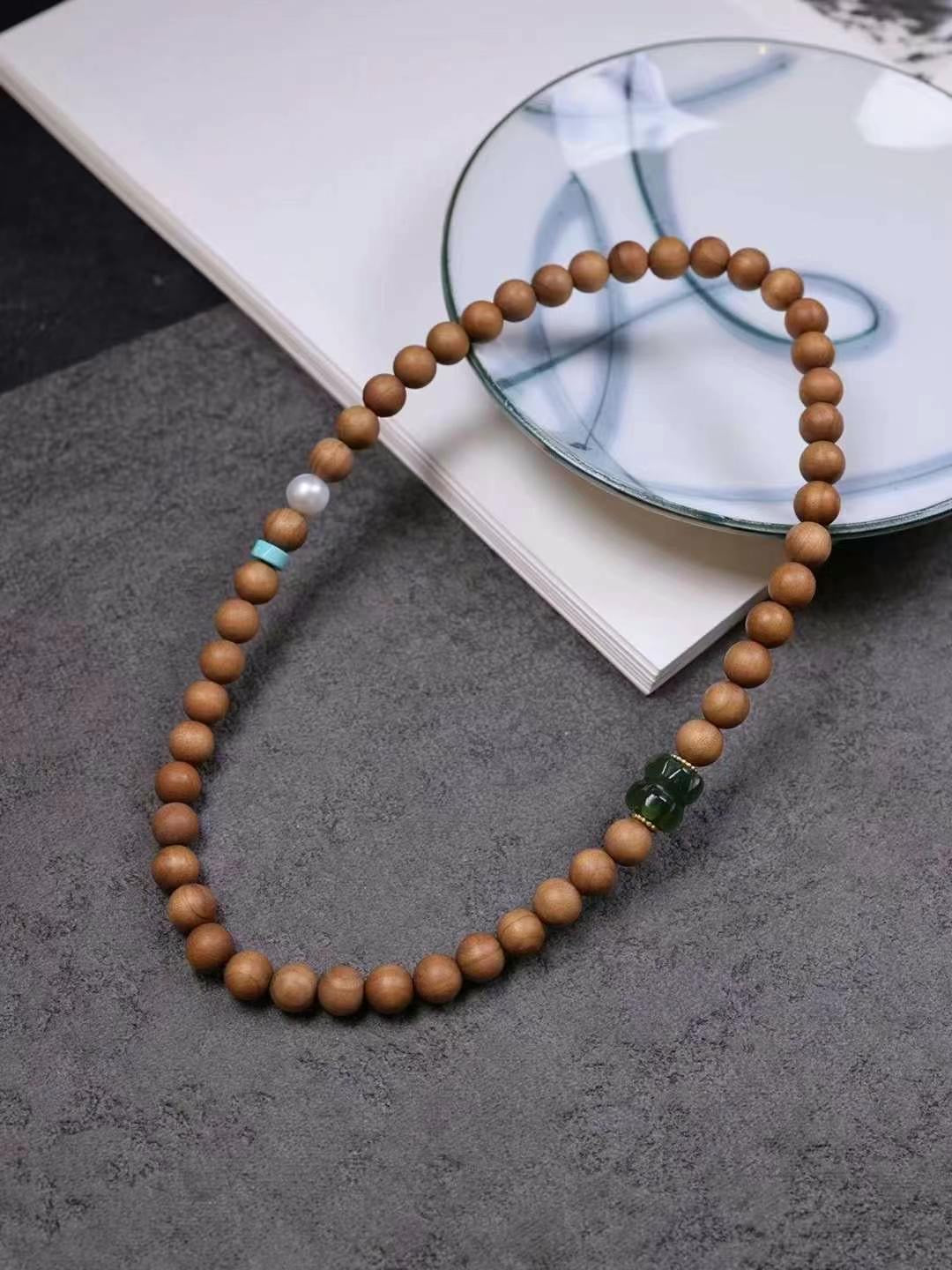 LaoShan Sandalwood Design Necklace And Bracelet For Dual Purpose