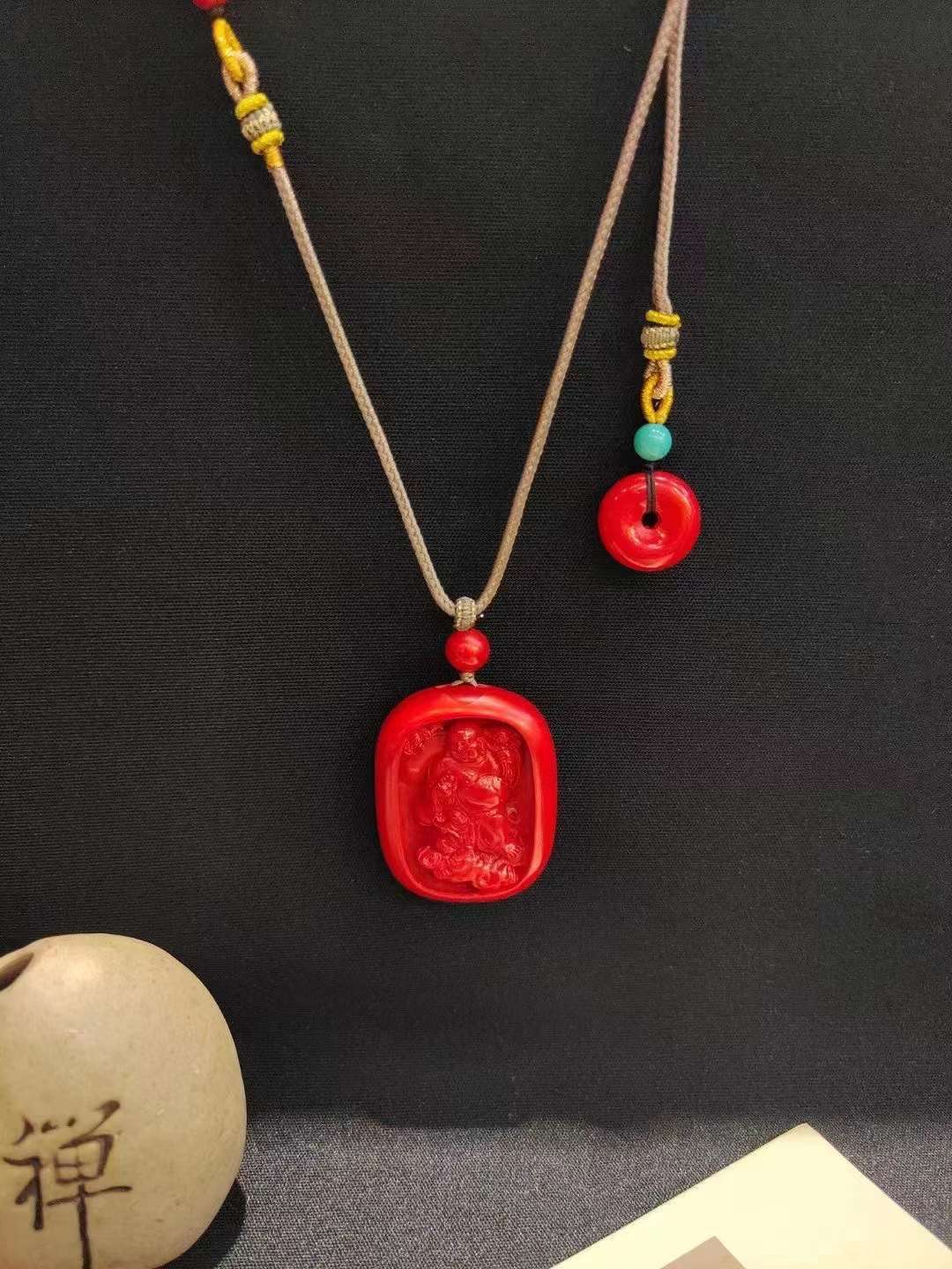 Cinnabar Maitreya Buddha Necklace