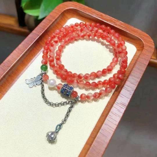 Natural South Red Agate Cherry Red Bracelet And Necklace In Dual Use Designs