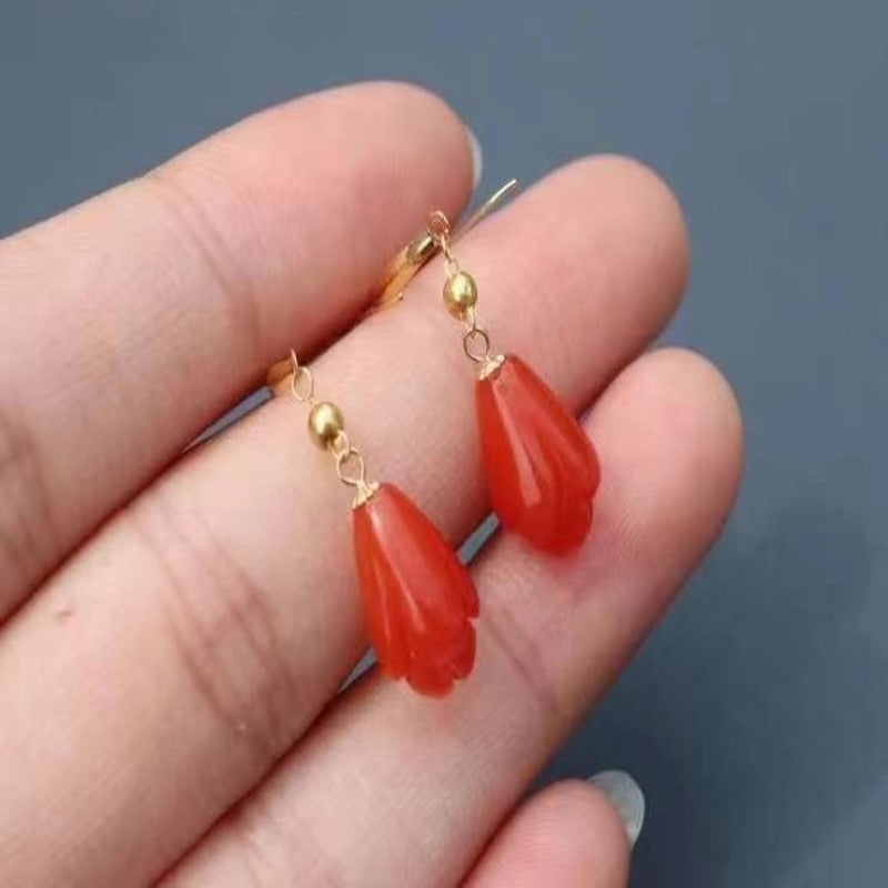 Natural South Red Agate Earrings