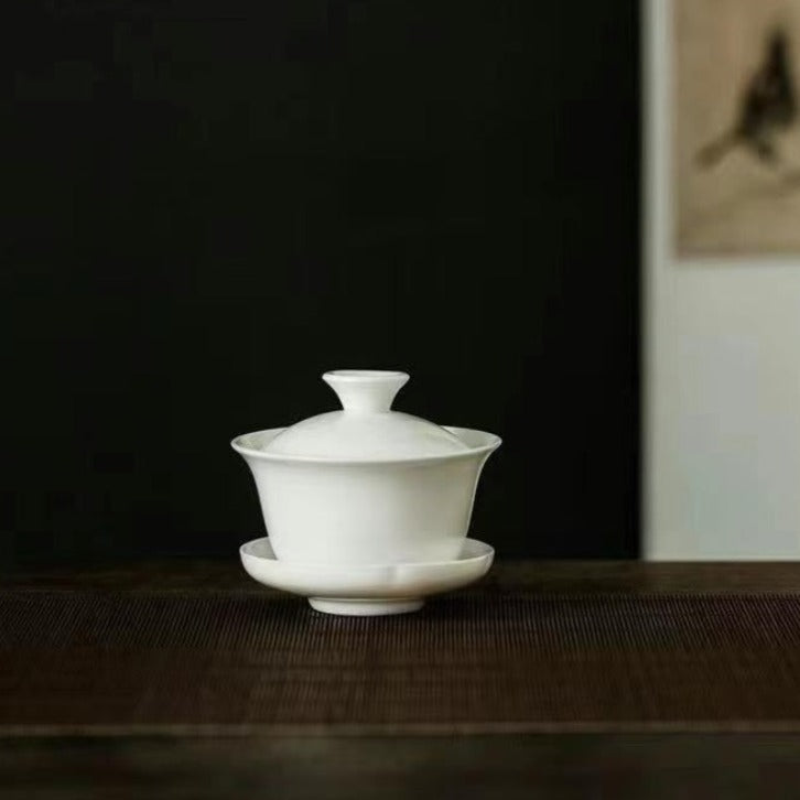 Yuan Bao White Porcelain Covered Bowl