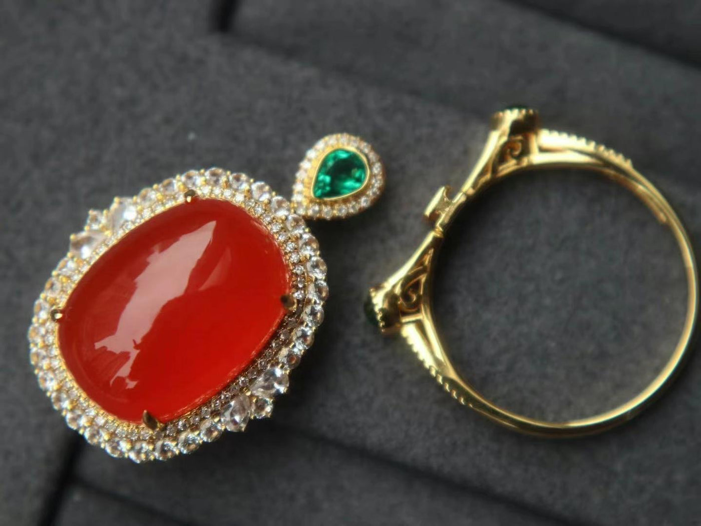 South Red Agate Ring And Pendant For Dual Purpose