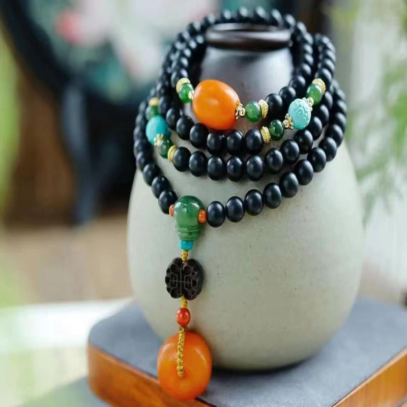 Hetian Ink Jade 108 Beads Bracelet Necklace For Two Uses