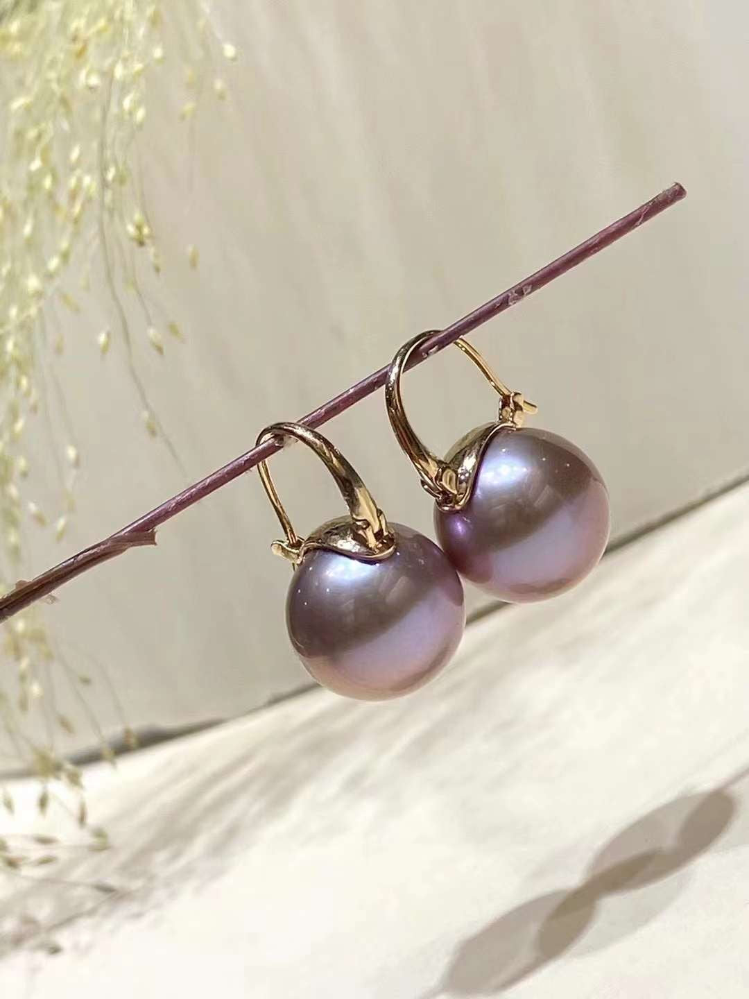 Natural Purple Pearl Earrings