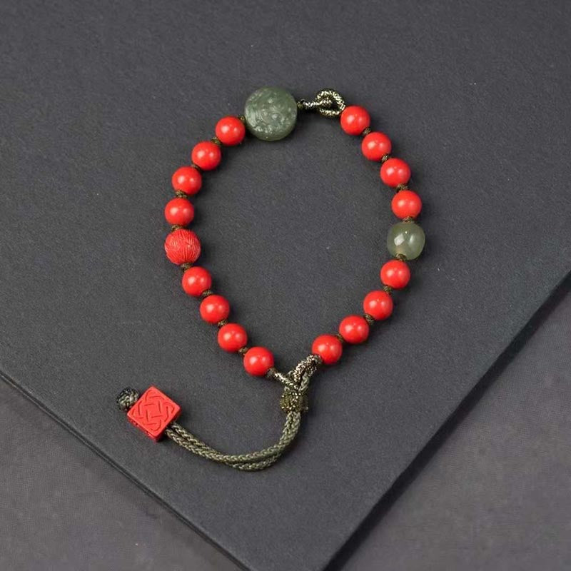 Cinnabar & Hetian Jade Guardian God Totem Lucky Bracelet
