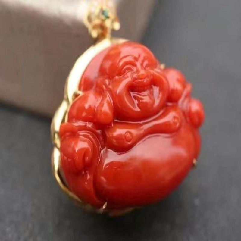 Natural Vasinan South Red Agate Maitreya Buddha Pendant