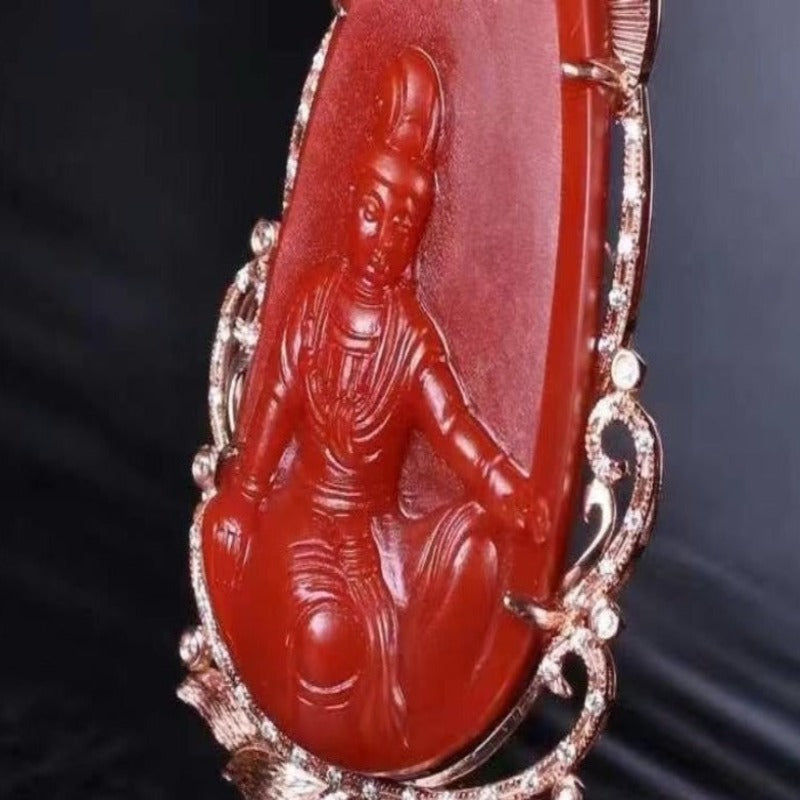 South Red Agate Avalokitesvara Pendant