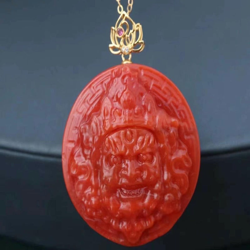 18k South Red Agate Mahākāla Pendant  South Red Agate Mahākāla Pendant in 18k Gold  Exquisite 18k Mahākāla Pendant with South Red Agate  Authentic Mahākāla Pendant in 18k Gold with Red Agate  Premium 18k Gold Mahākāla Pendant featuring South Red Agate  Stunning South Red Agate Mahākāla Pendant in 18k Gold  Handcrafted 18k Gold Mahākāla Pendant with South Red Agate  Luxurious Mahākāla Pendant crafted in 18k 