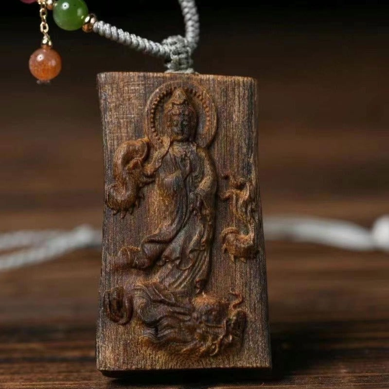 "Avalokitesvara Riding A Dragon“ Old Agarwood Pendant