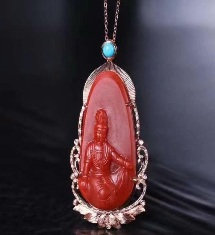 South Red Agate Avalokitesvara Pendant
