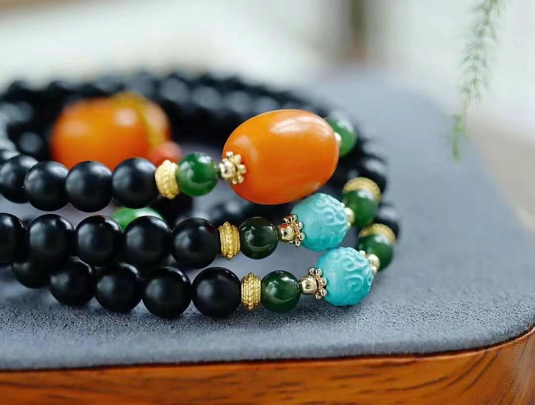 Hetian Ink Jade 108 Beads Bracelet Necklace For Two Uses