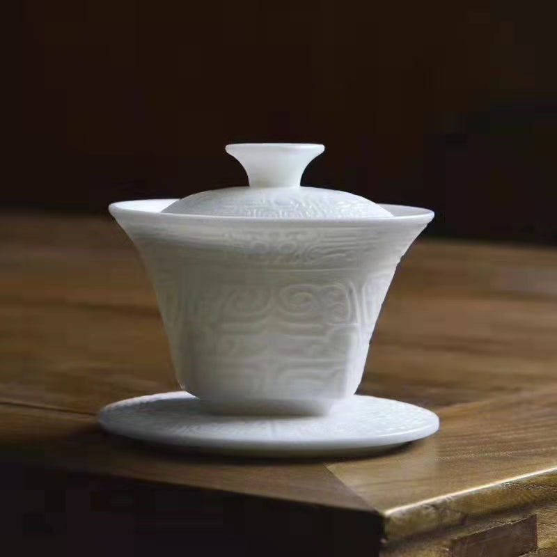 White Porcelain Bronze Pattern Tea Set